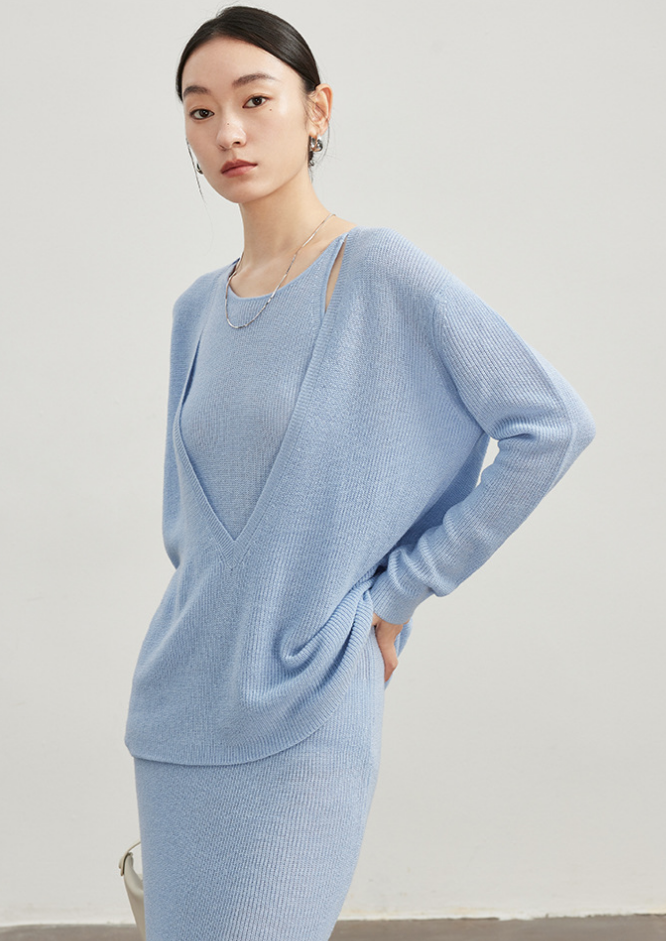 Knit set suspender dress / blue