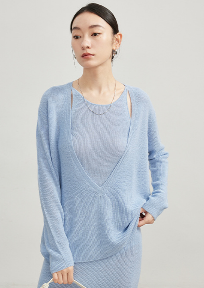 Knit set suspender dress / blue