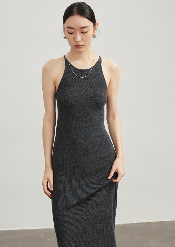 Knit set suspender dress / dark gray