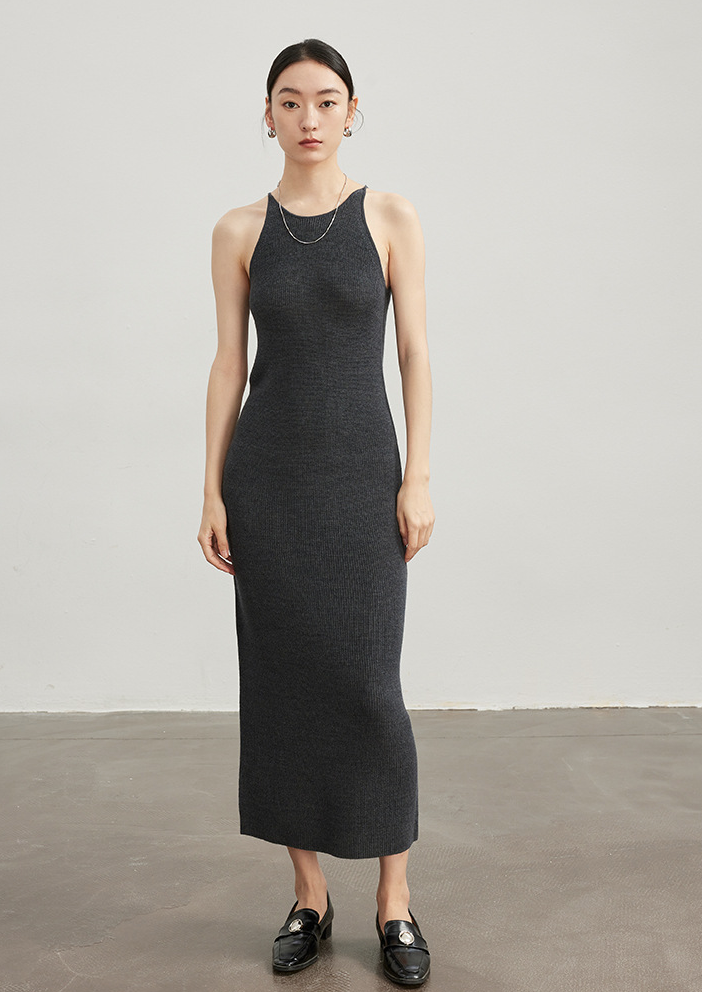 Knit set suspender dress / dark gray