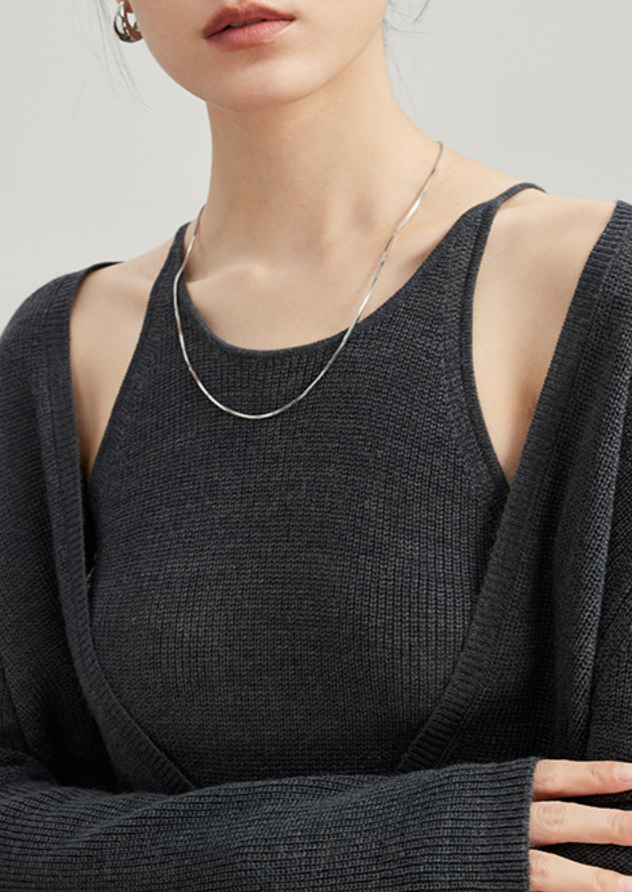 Knit set suspender dress / dark gray