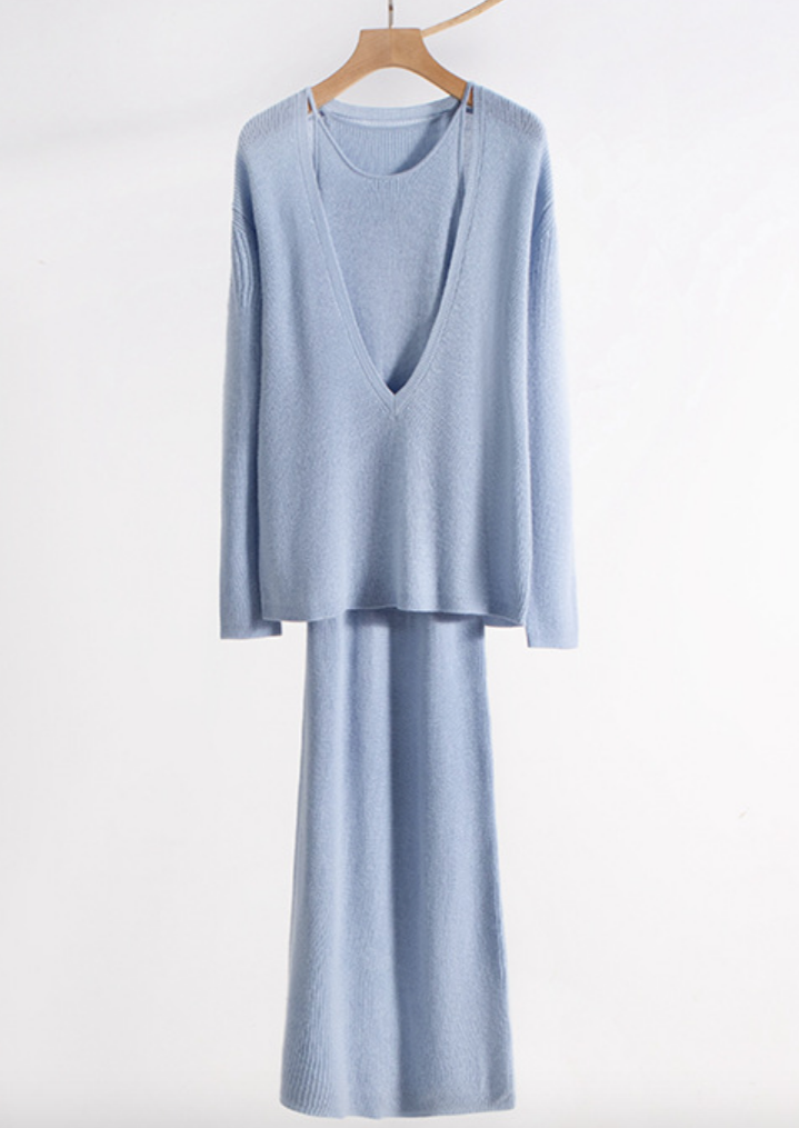 Knit set suspender dress / blue