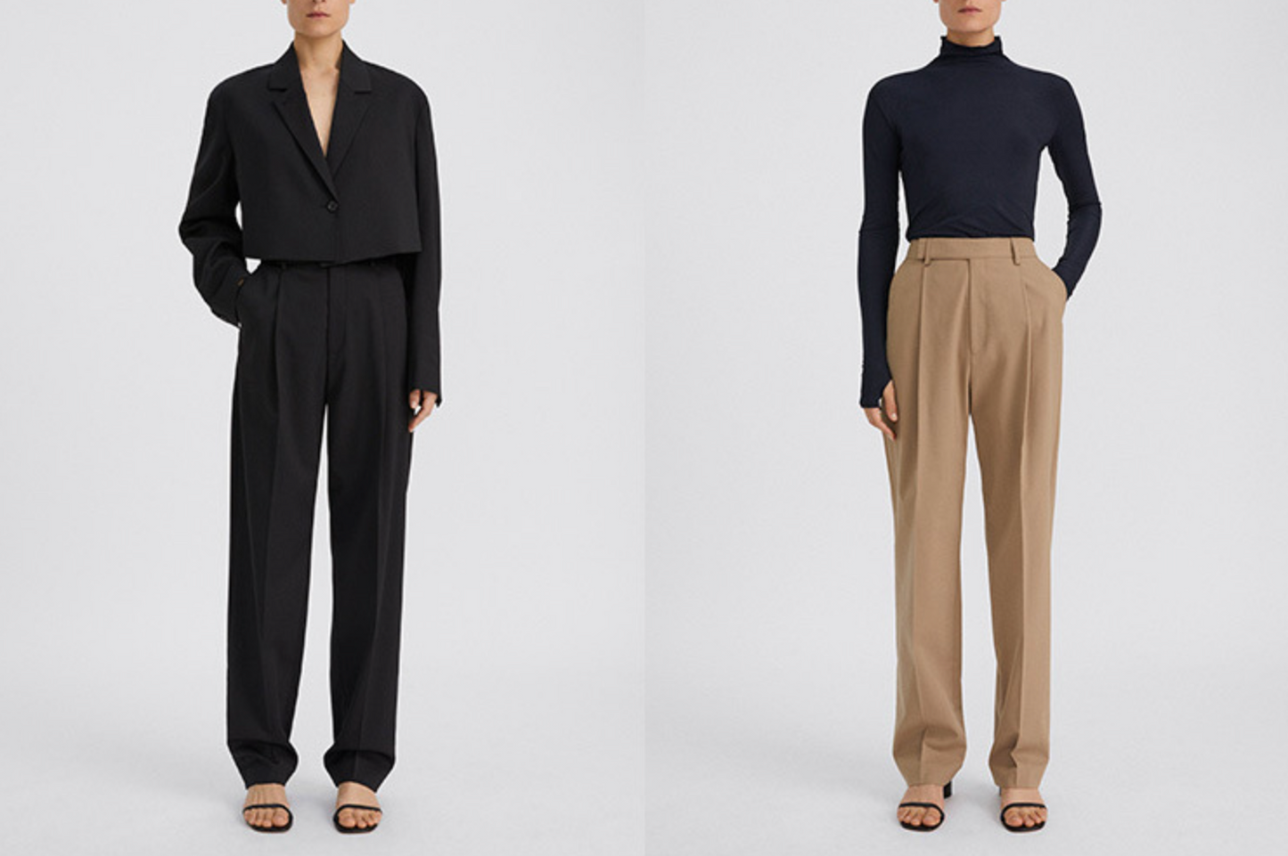 High waist straight pants / black
