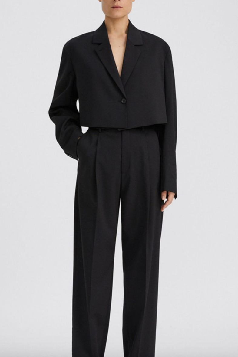 High waist straight pants / navy