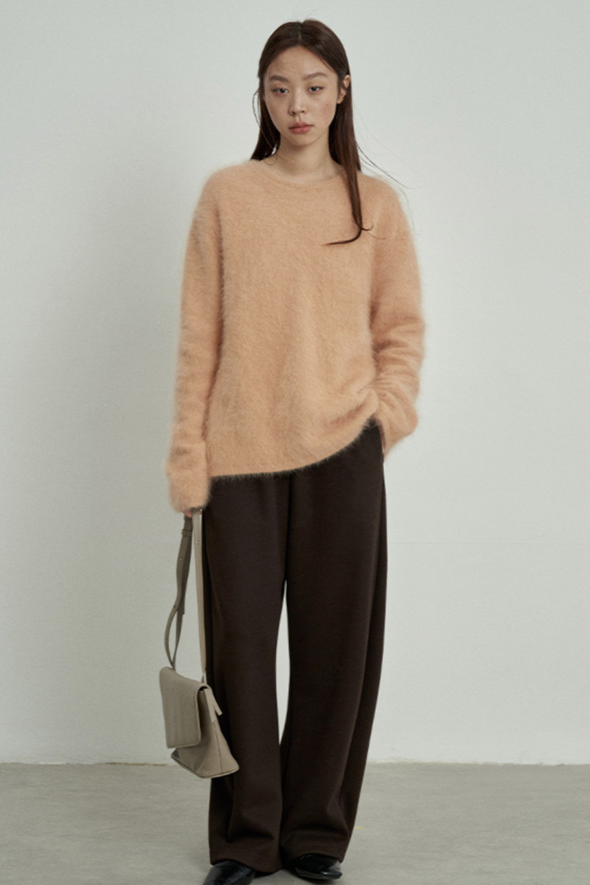 Waist gathered easy pants / brown