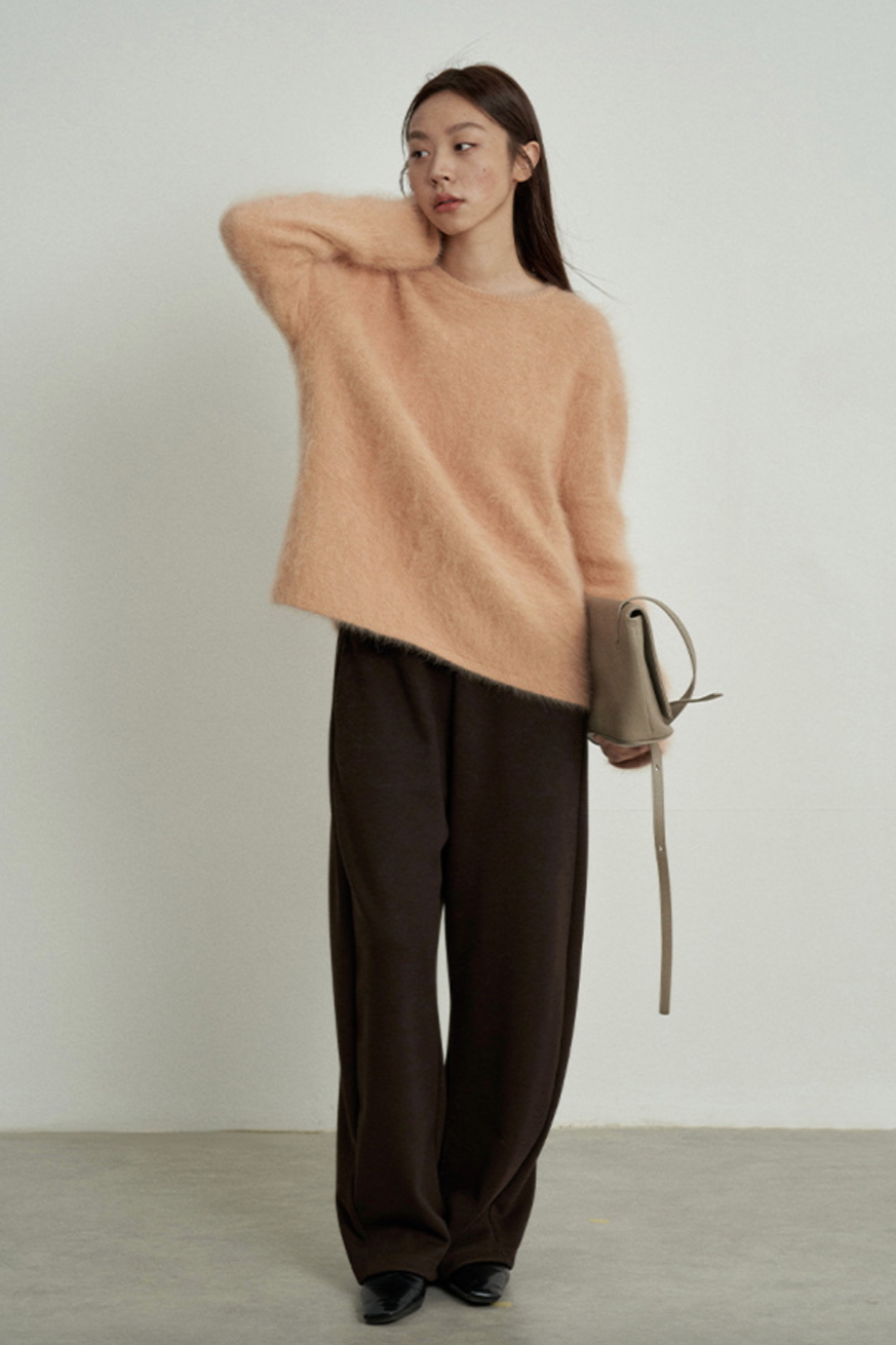 Waist gathered easy pants / brown