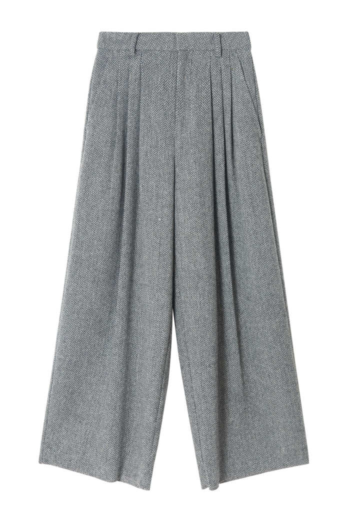 High waist tweed wide pants / dark gray