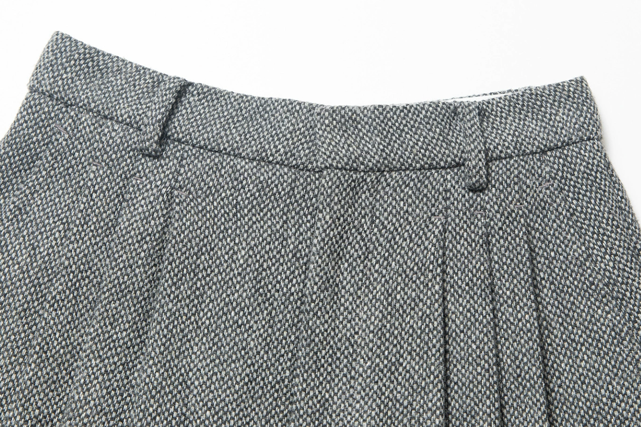 High waist tweed wide pants / green