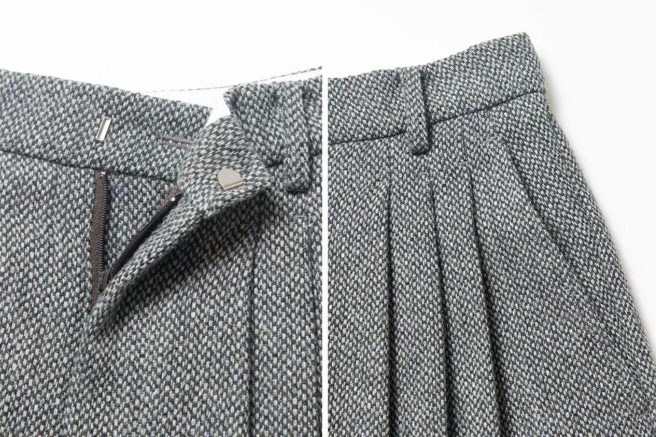 High waist tweed wide pants / green