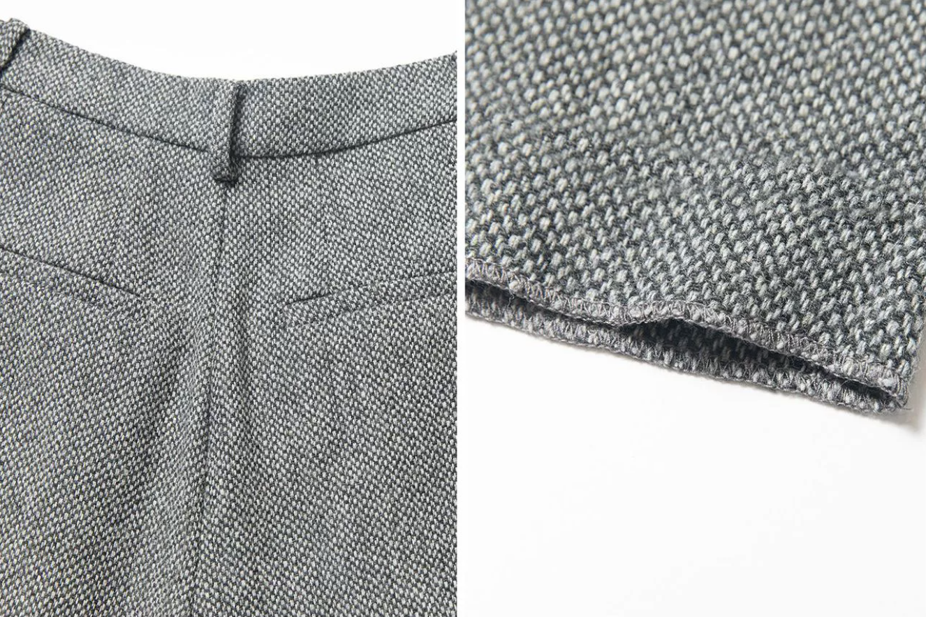 High waist tweed wide pants / green