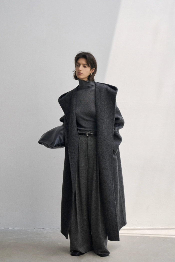 High waist tweed wide pants / dark gray
