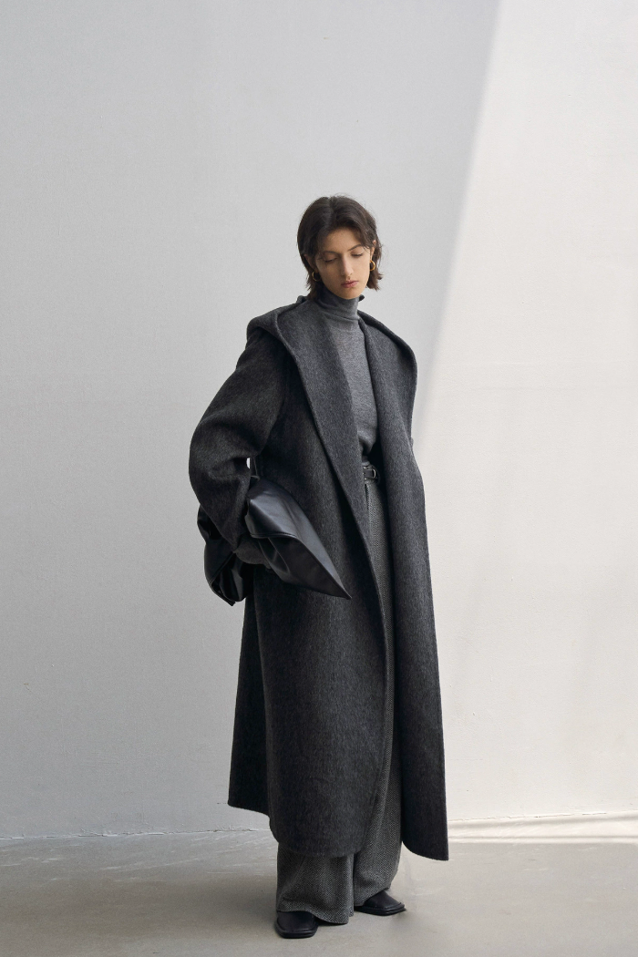 High waist tweed wide pants / dark gray