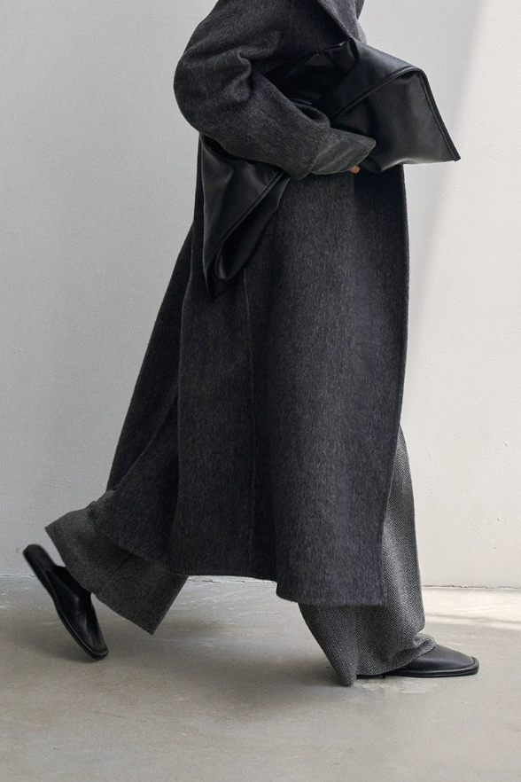 High waist tweed wide pants / dark gray