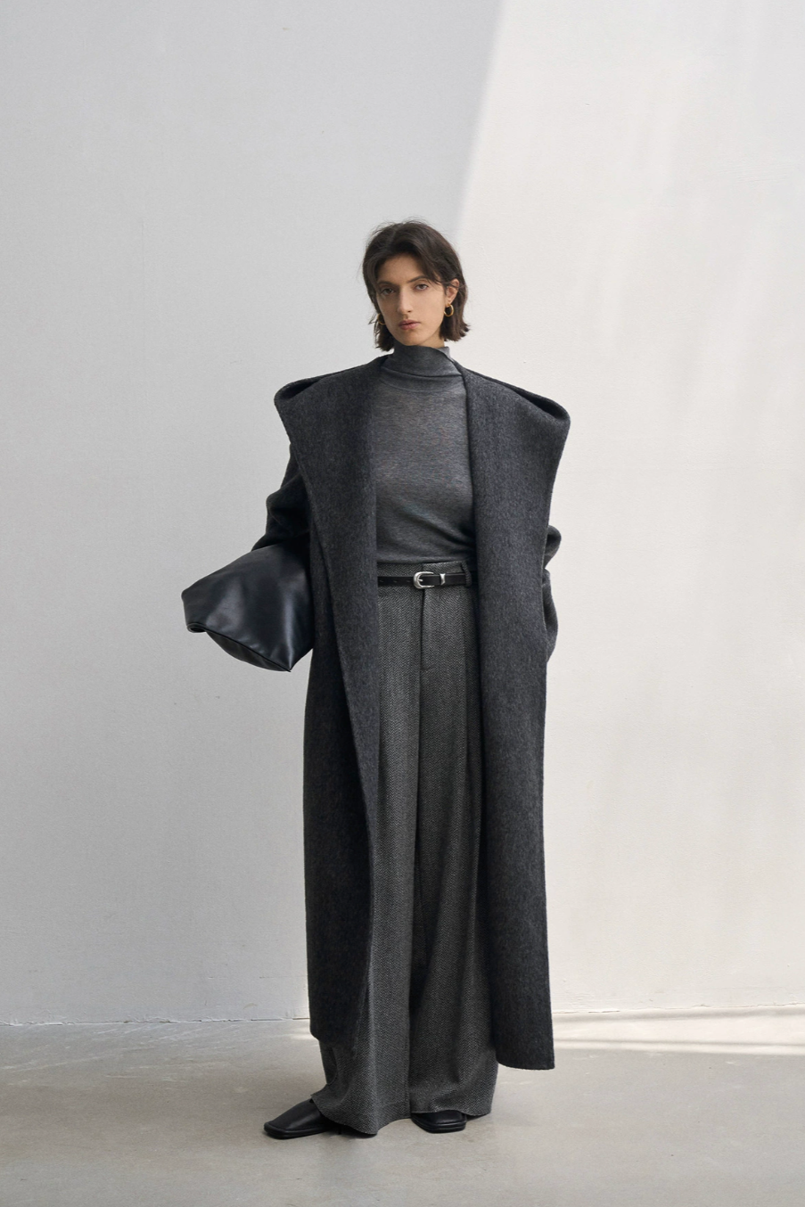 High waist tweed wide pants / dark gray