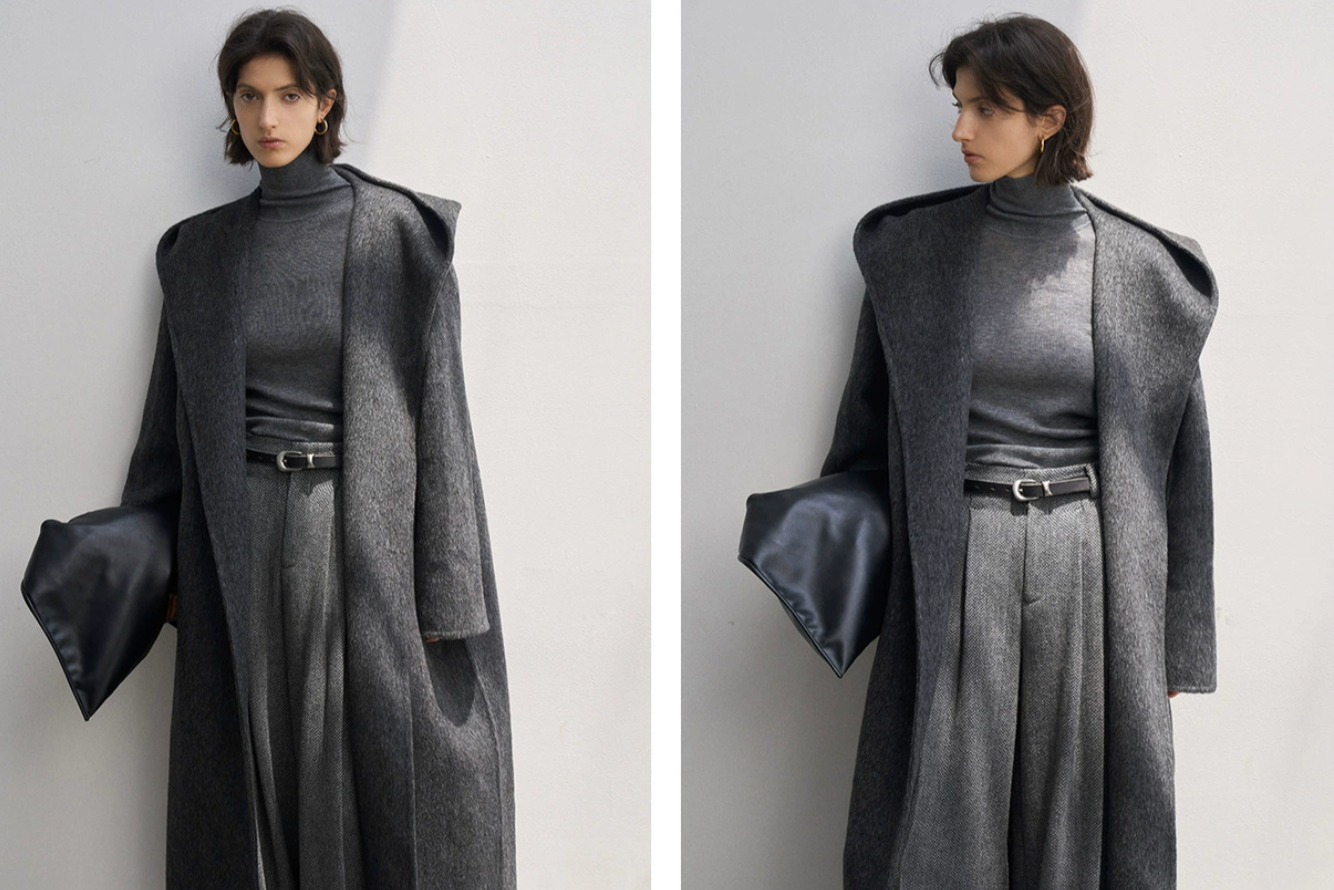 High waist tweed wide pants / dark gray