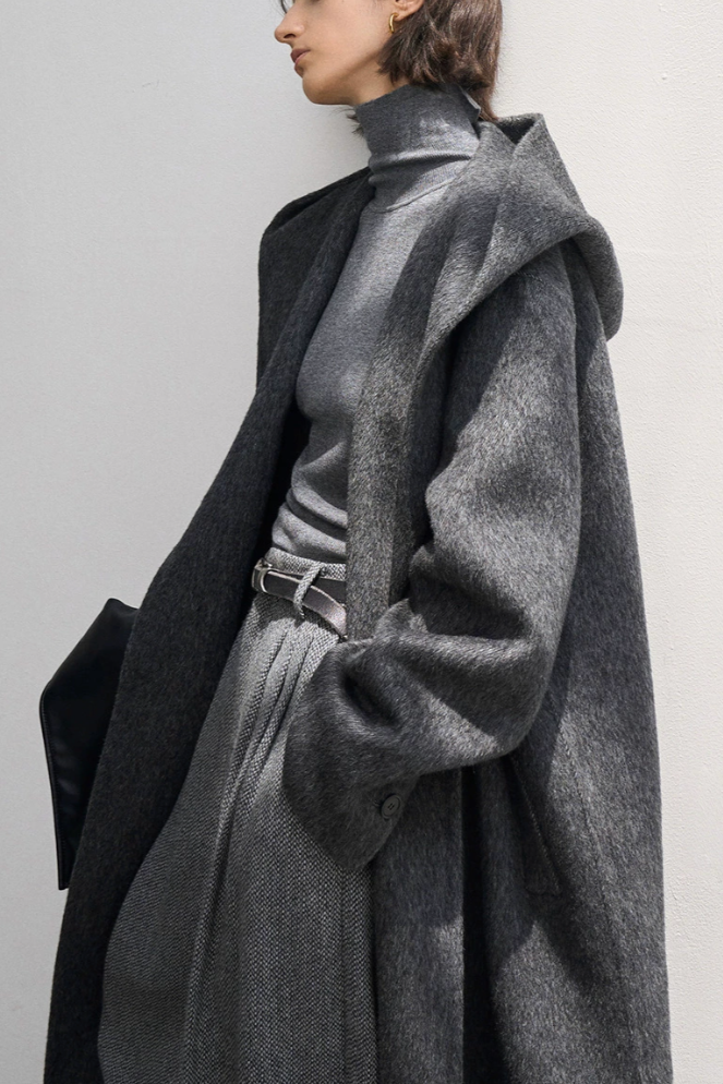 High waist tweed wide pants / dark gray