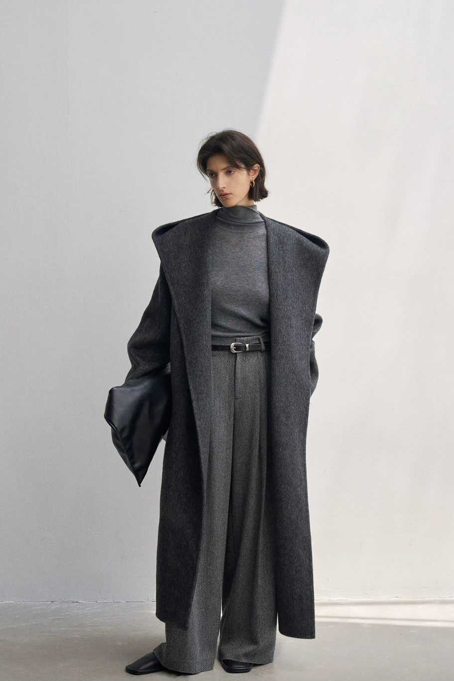 High waist tweed wide pants / dark gray