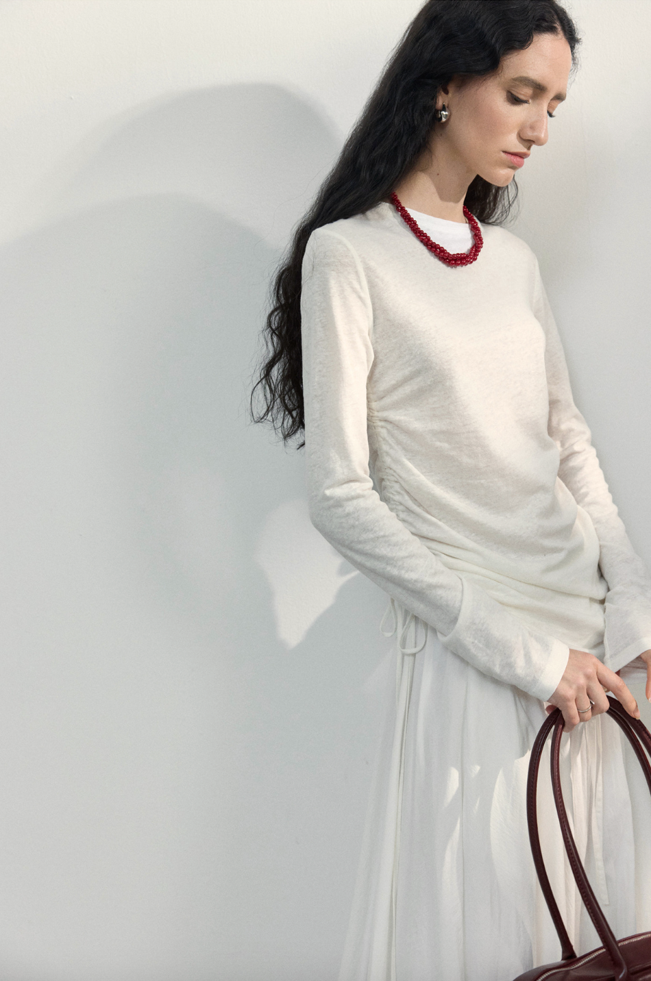 Side ribbon top / white