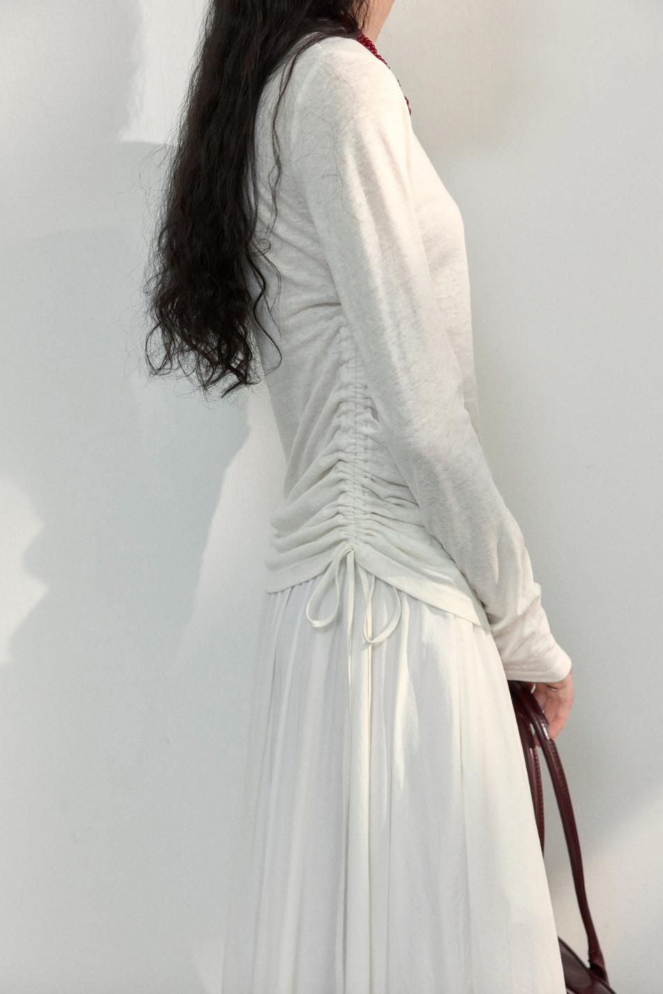 Side ribbon top / white