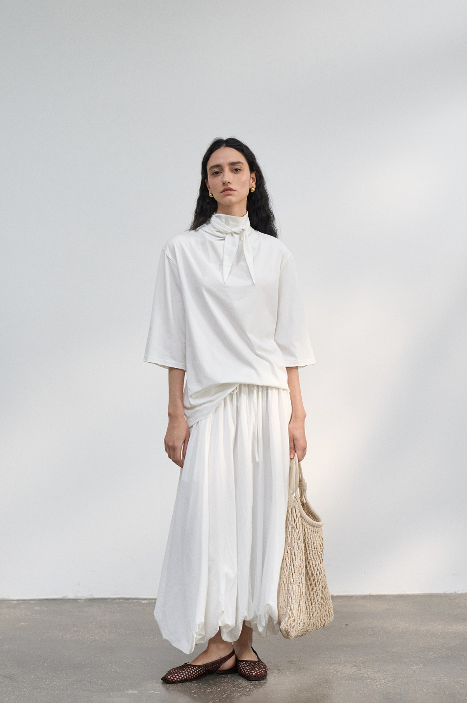 Airy balloon skirt / white