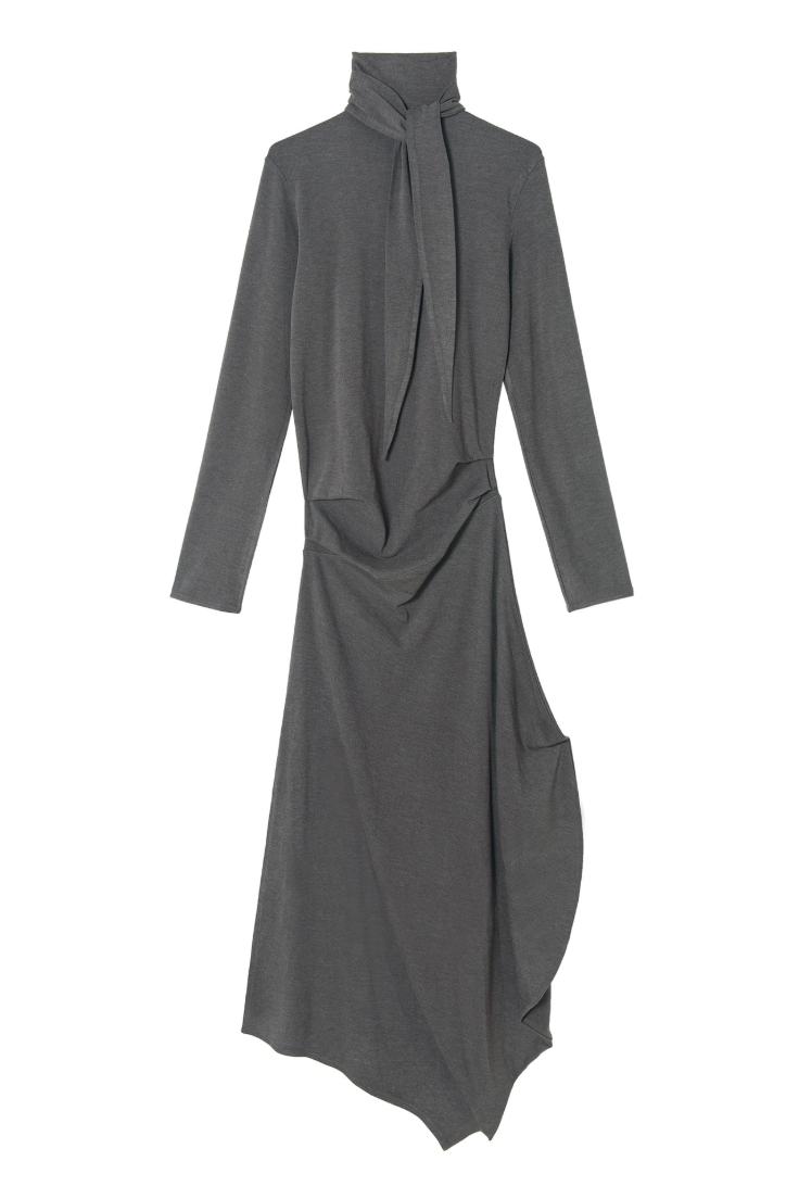 Stole collar long dress / dark gray