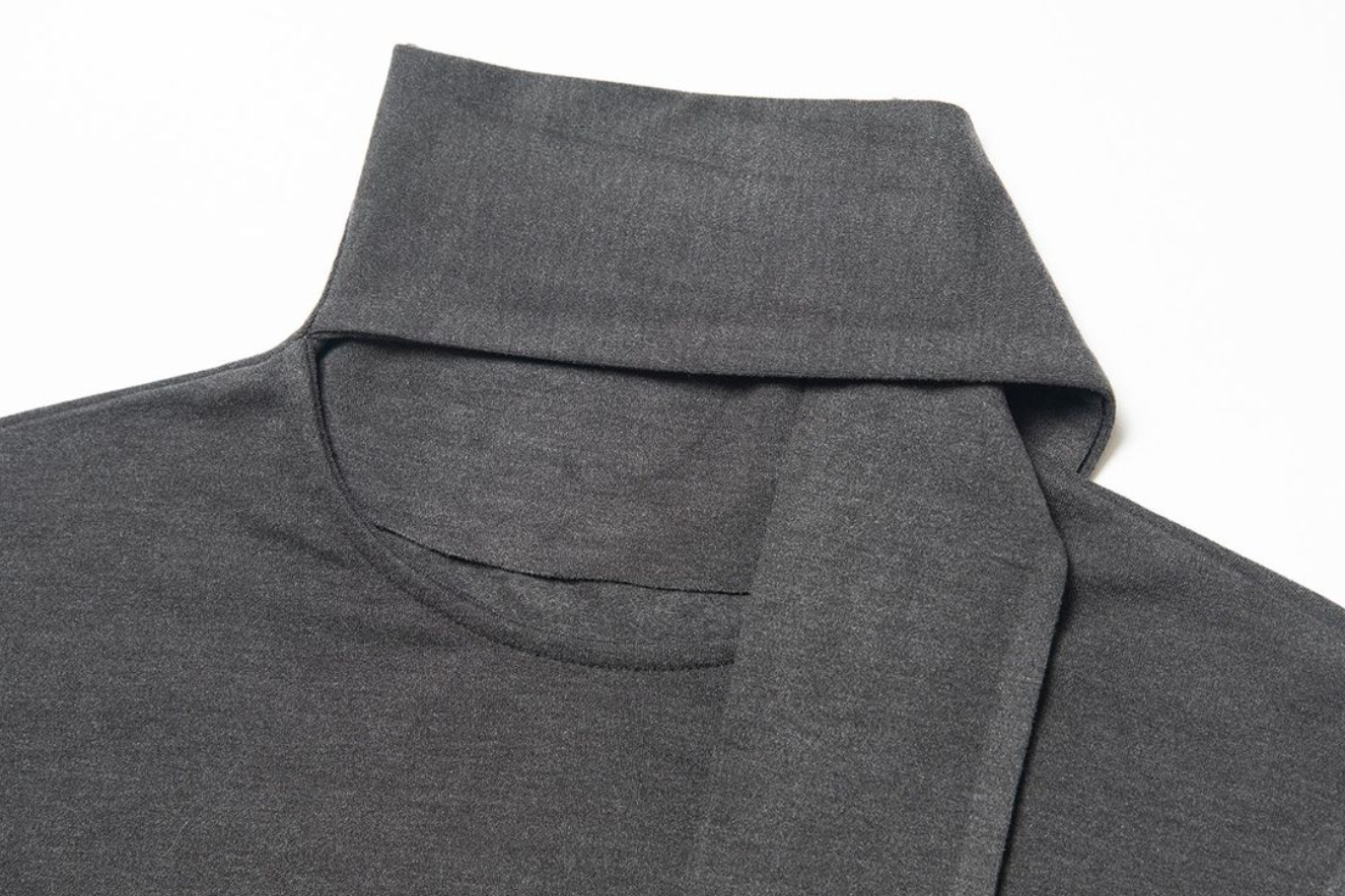 Stole collar long dress / dark gray