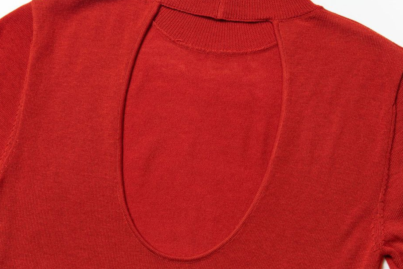 Back open half sleeve knit top / black