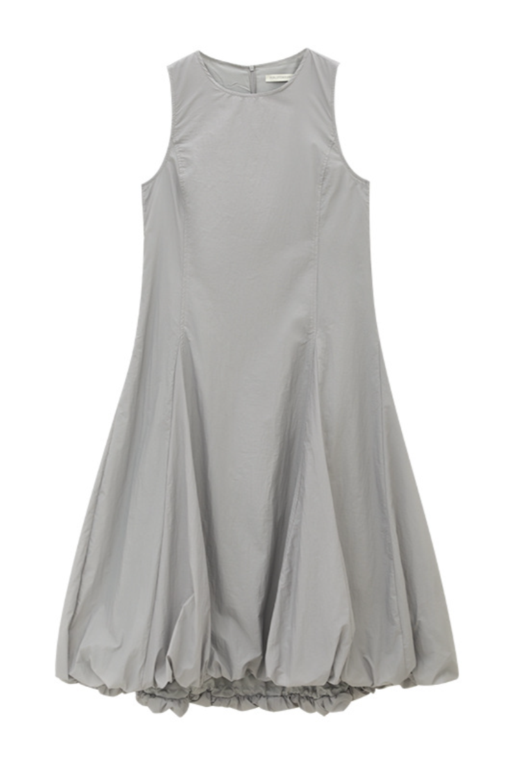 Balloon silhouette sleeveless dress / light gray