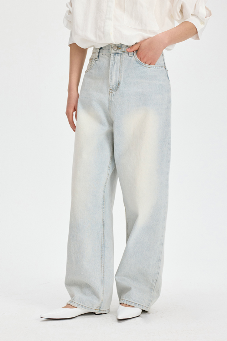 Relaxed Straight Denim Pants / wash blue