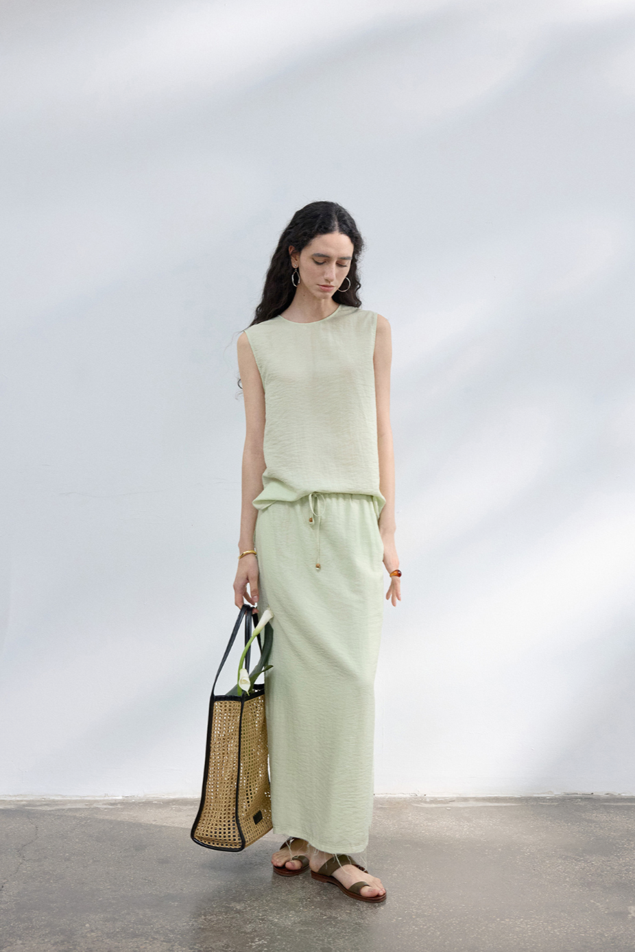 2-Way draped linen-blend top / light green