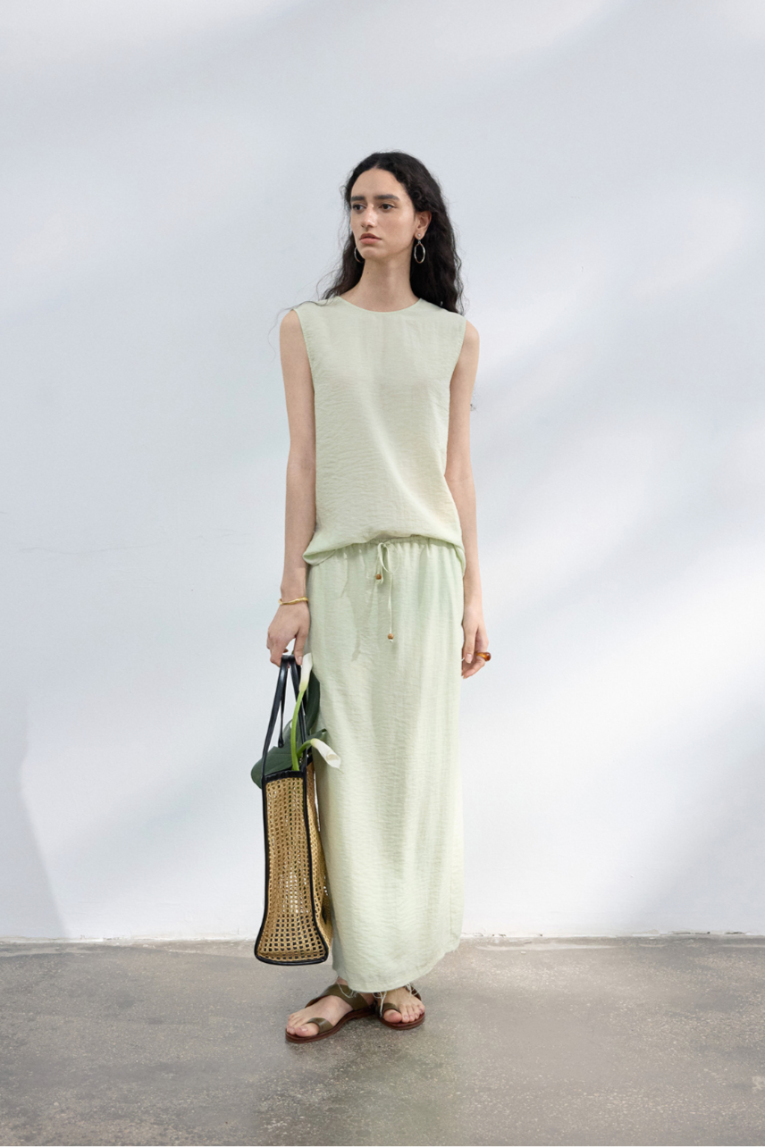 2-Way draped linen-blend top / light green