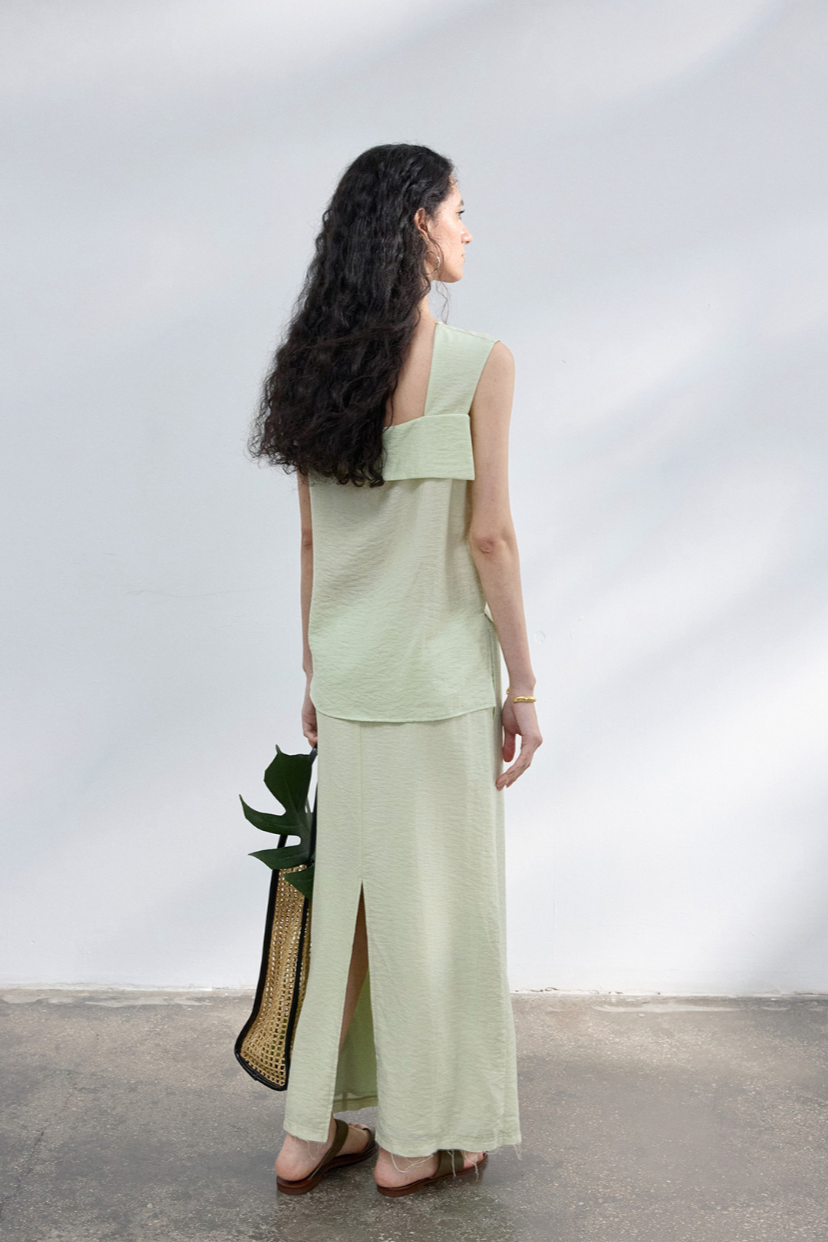 2-Way draped linen-blend top / light green
