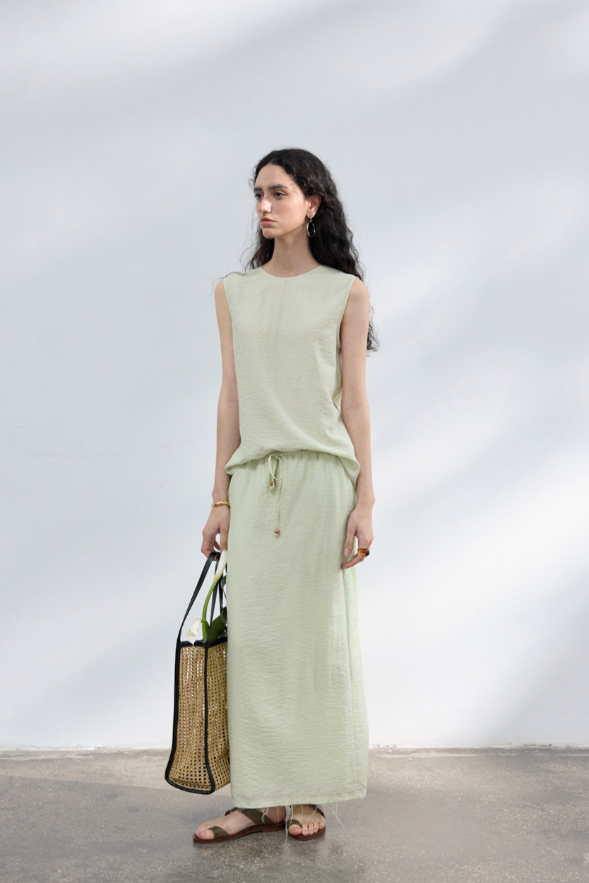 2-Way draped linen-blend top / light green