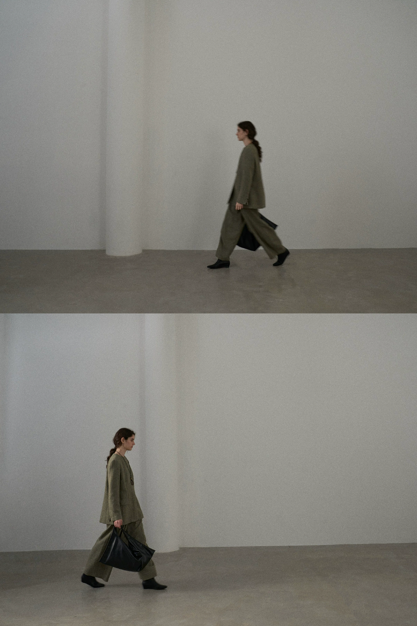High waist tweed wide pants / green