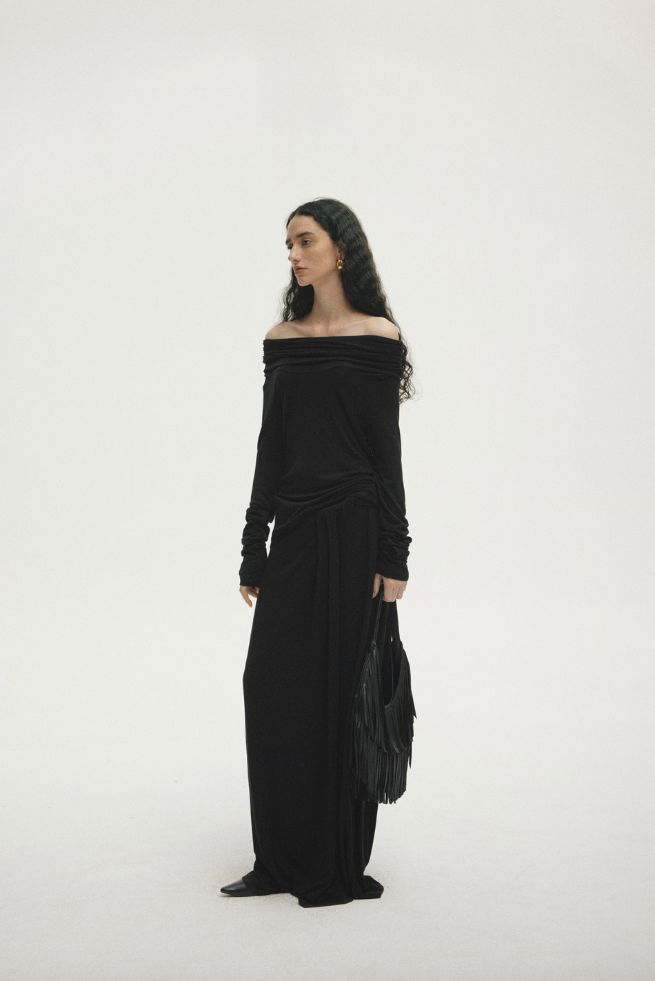 Hooded drape tops / black