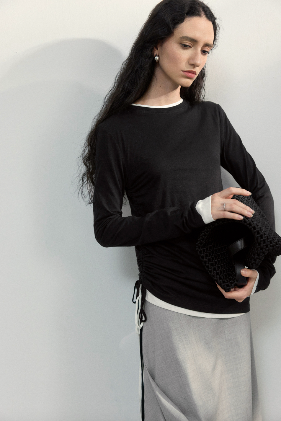 Side ribbon top / black