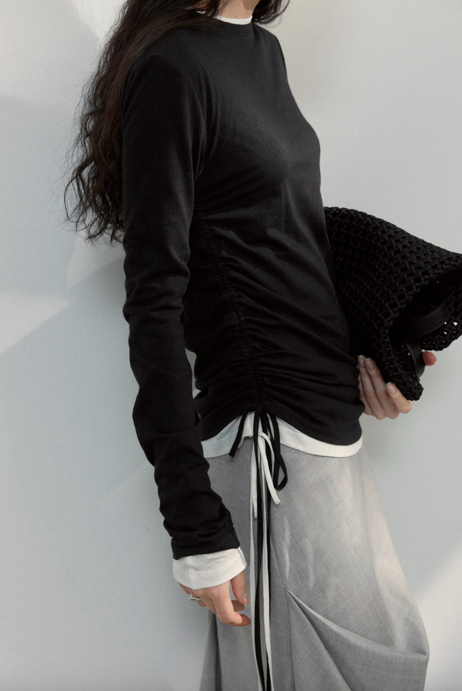 Side ribbon top / black