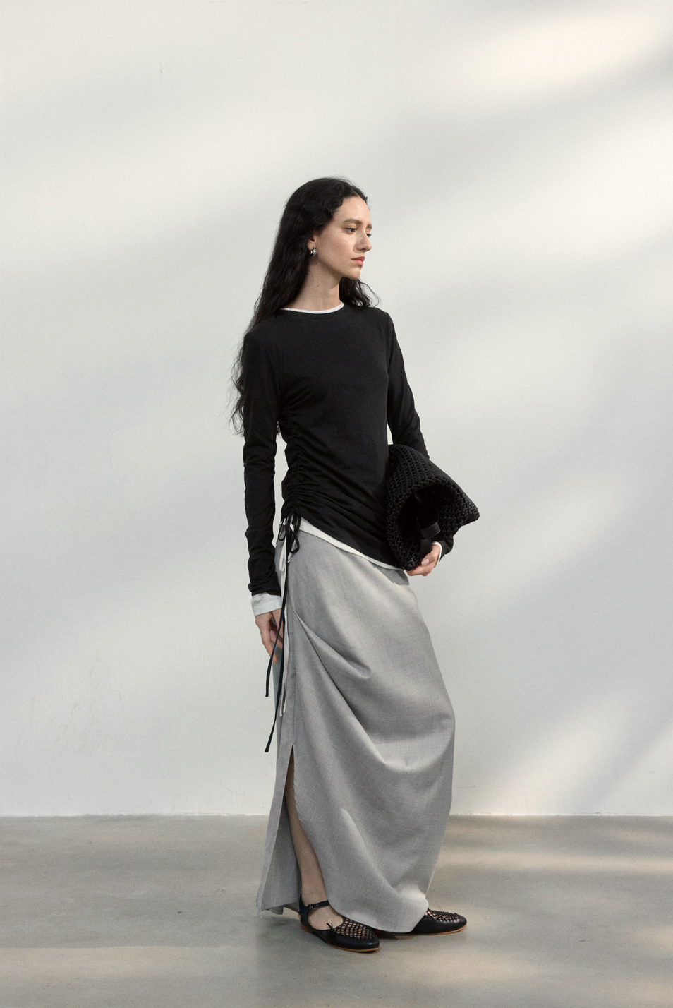 Side ribbon top / black