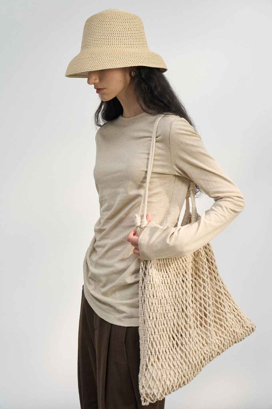 Side ribbon top / beige