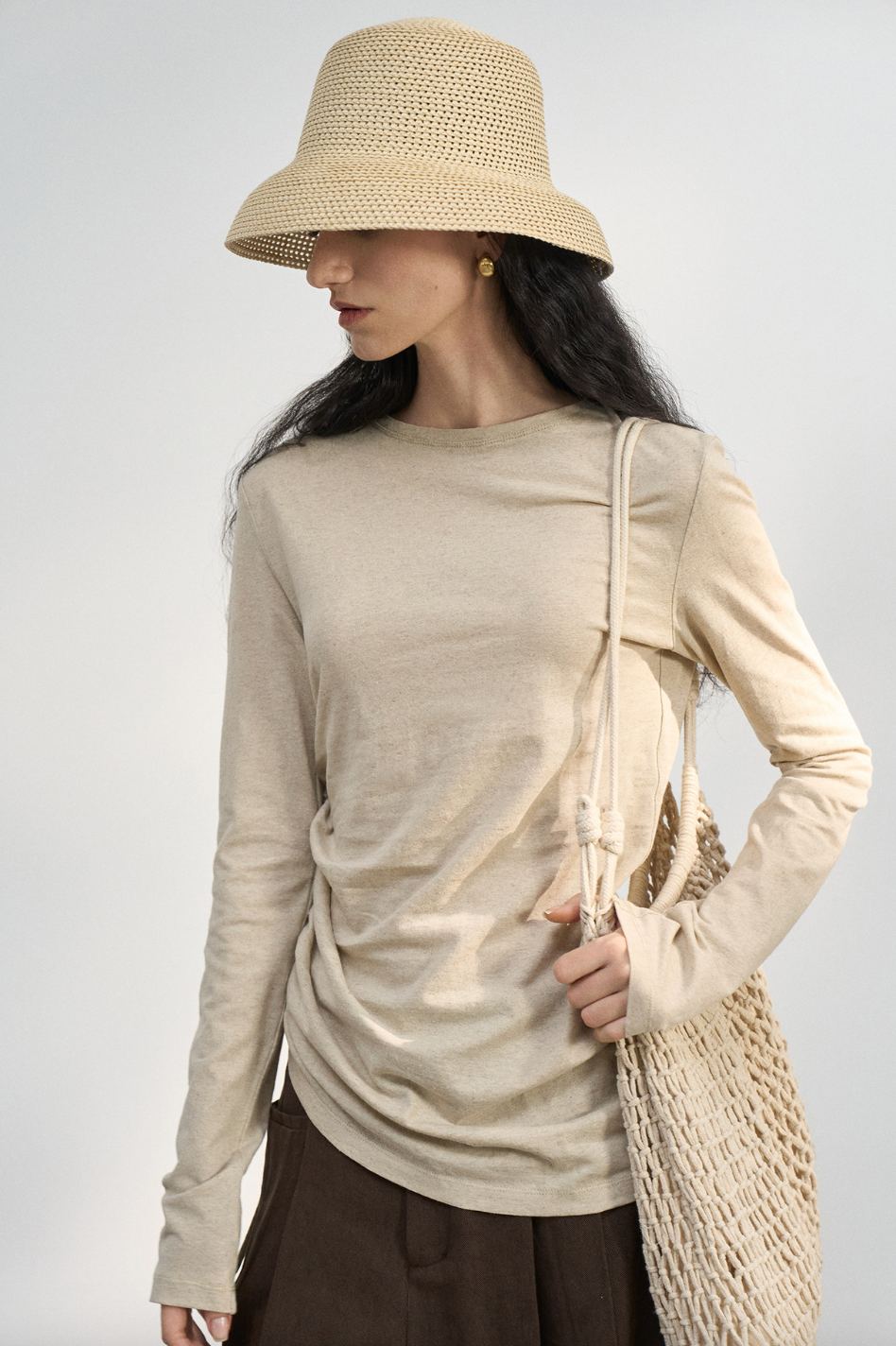 Side ribbon top / beige