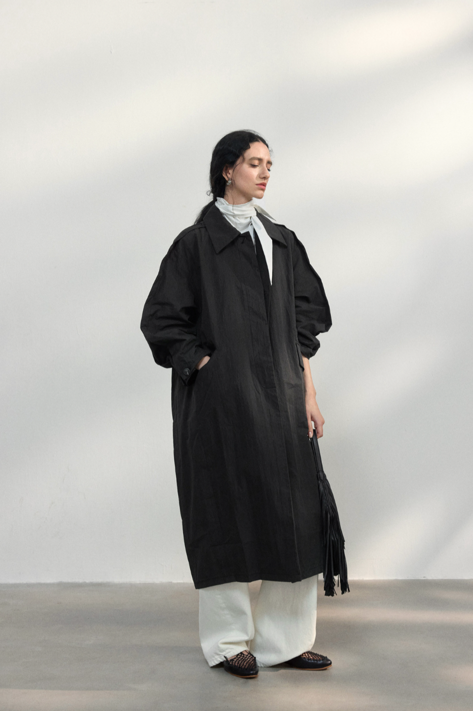 Volume sleeve spring coat / black
