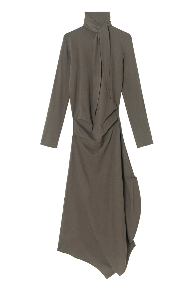 Stole collar long dress / charcoal