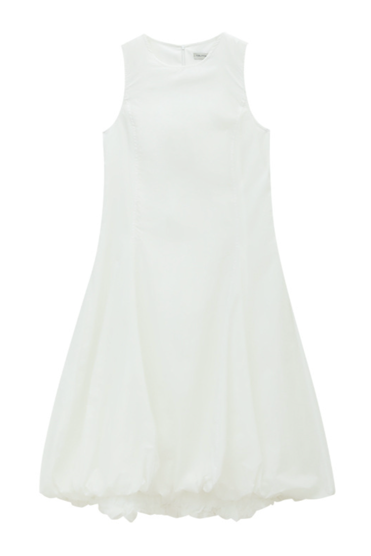 Balloon silhouette sleeveless dress / white
