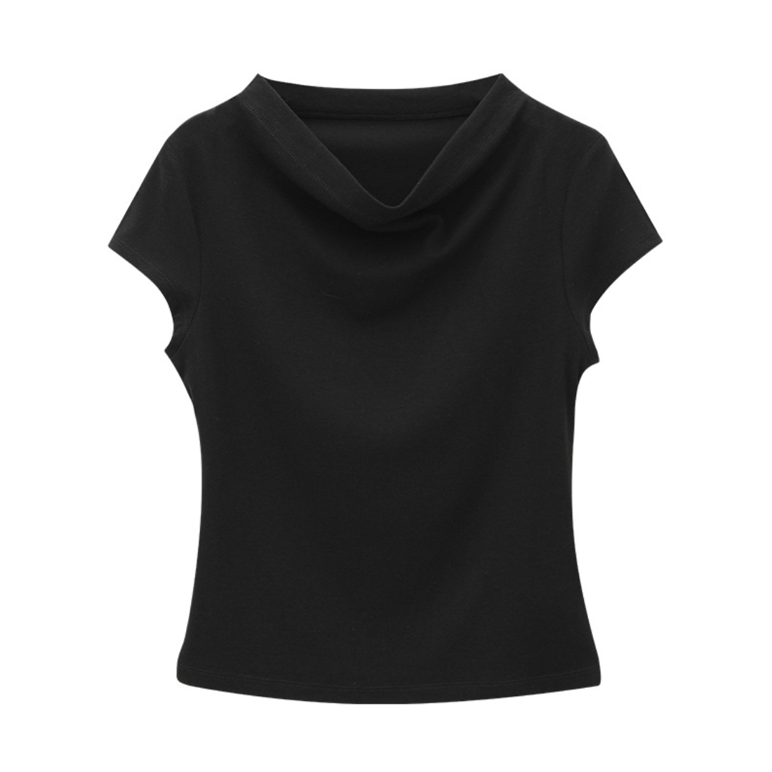 Draped neck short sleeve T-shirt / 5 colors