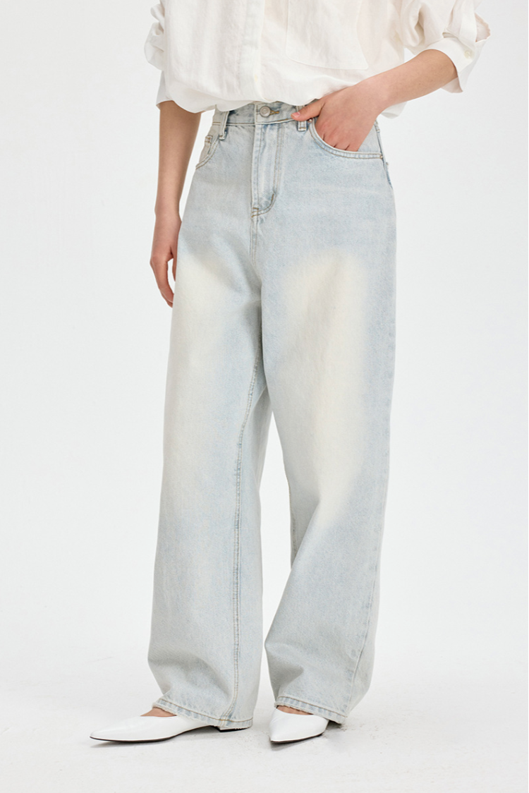 Relaxed Straight Denim Pants / sand beige