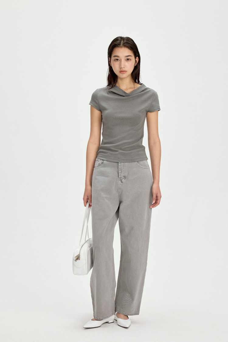 Relaxed Straight Denim Pants / sand beige