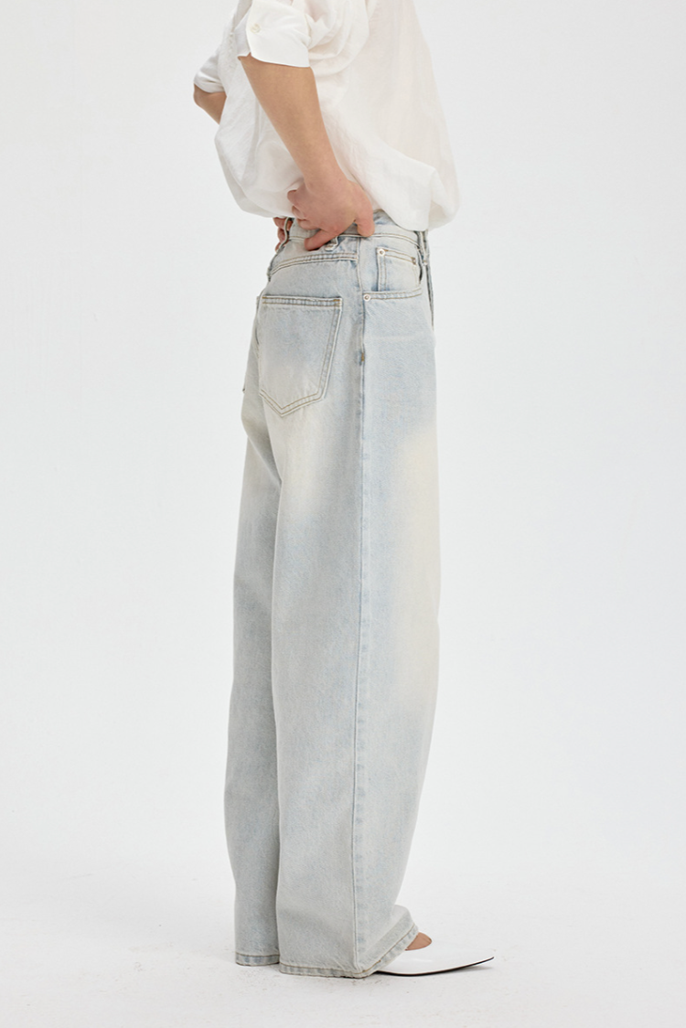 Relaxed Straight Denim Pants / sand beige