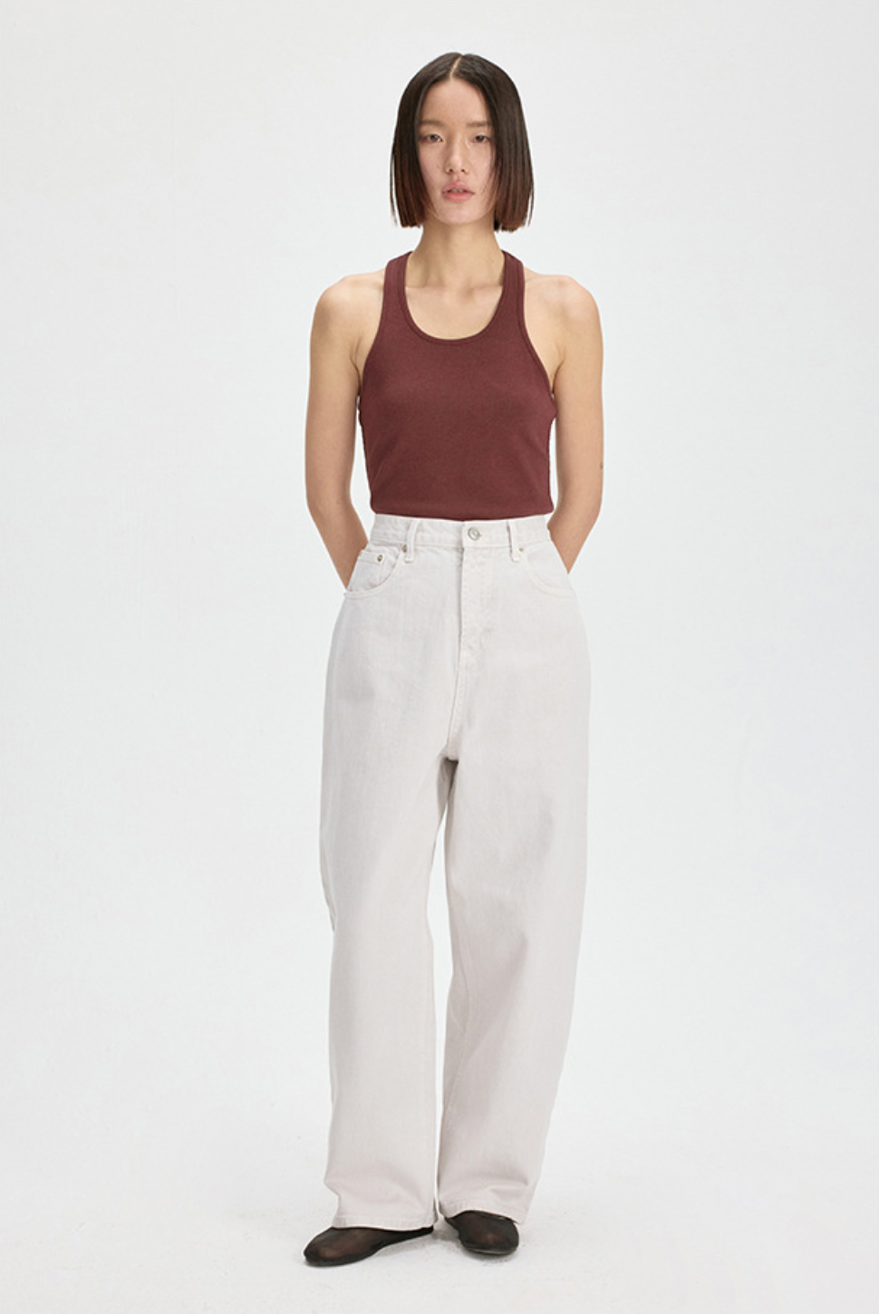 Relaxed Straight Denim Pants / pale gray