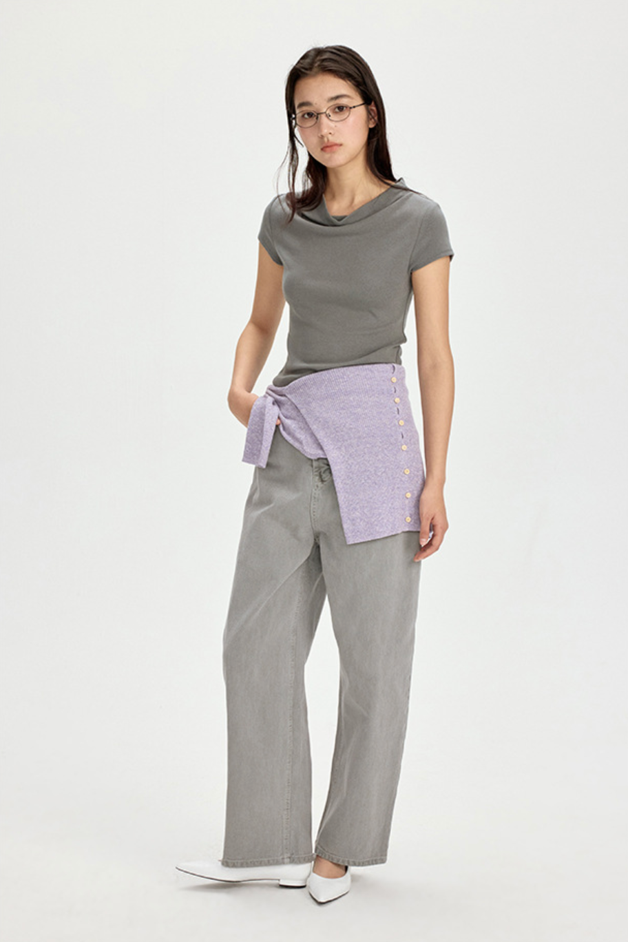 Relaxed Straight Denim Pants / wash gray