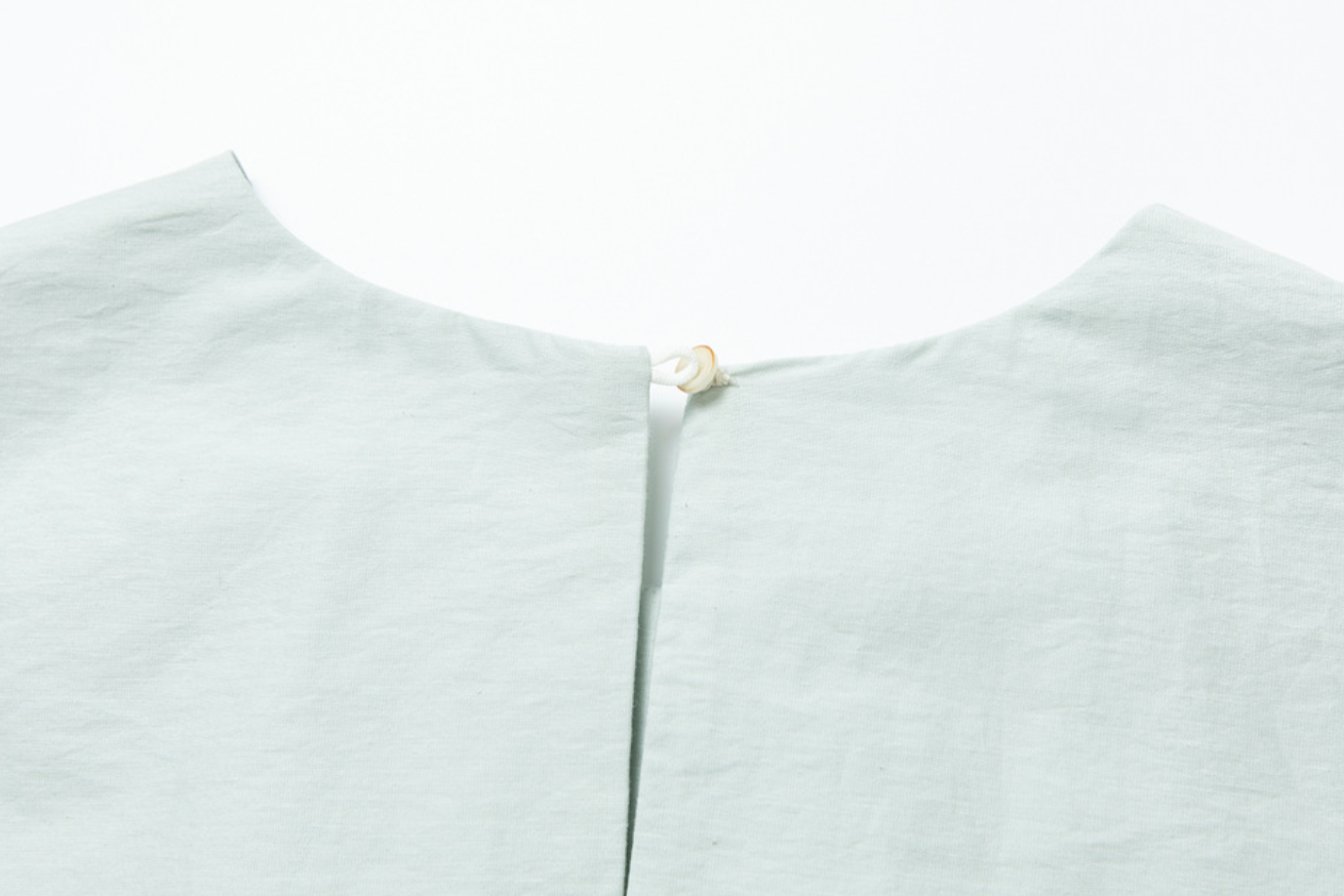 Gathered cotton-linen flare dress / white